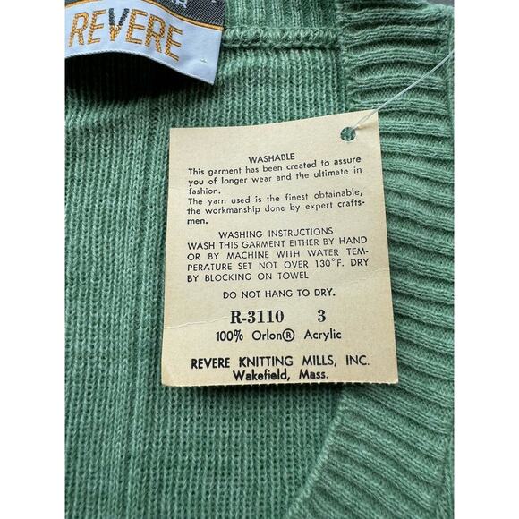 New Deadstock Vintage 80s Sweater Pullover Men Large V-Neck Golf Prep Sage Green - Picture 5 of 6